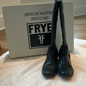 Frye Phillip Harness Tall Black Boots, Size 8